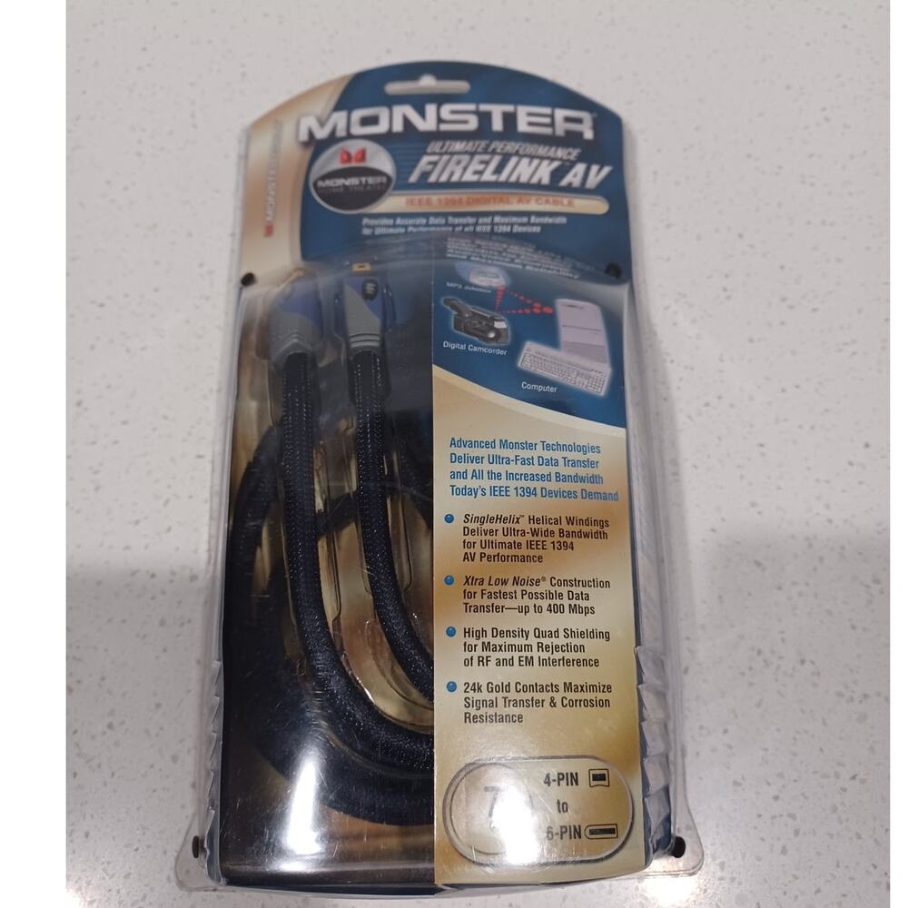 Monster Cable FireLink 300 IEEE-1394 7 foot FireWire 4 pin to 4 pin gold contact